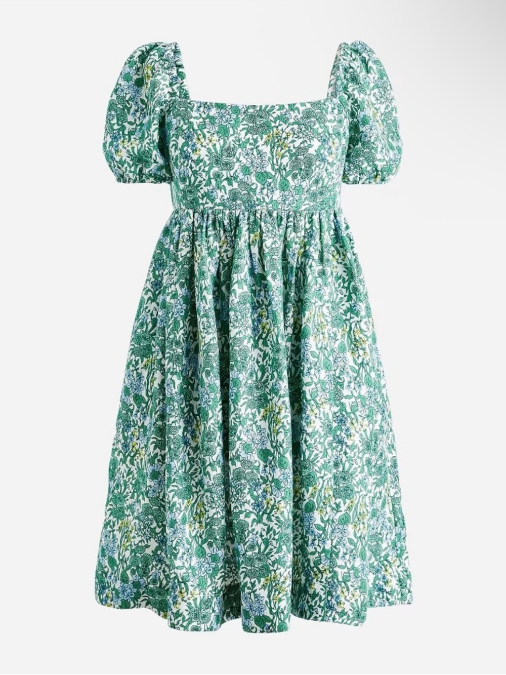 J. Crew Green Floral Puff-Sleeve Babydoll Dress in Valletta Paisley